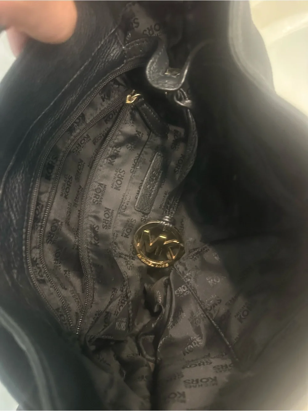 Michael Kors Black Pebbled Leather Hobo Shoulder Bag with Gold Hardware